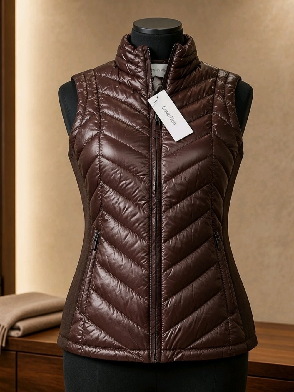 Calvin Klein Quilted Puffer Vest in Dark Brown